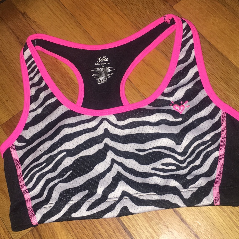 Justice zebra print sports bra